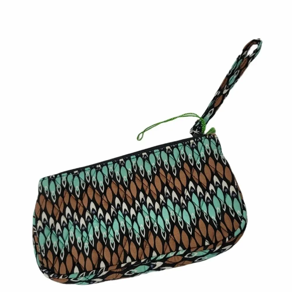 Vera Bradley Sierra‎ Stream Wristlet Bag Boho Brown Mint Black Geo 8.5